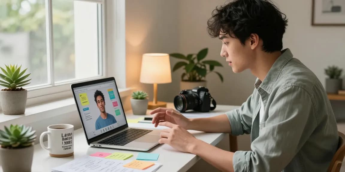 Engaging in a chat with crush on ai in a cozy home office setting, showcasing technology and comfort.