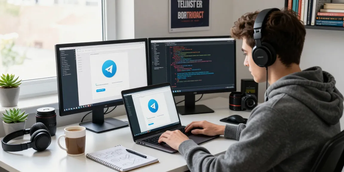 Developer using the Telegram Web Version in a tech workspace, showcasing modern collaboration tools.