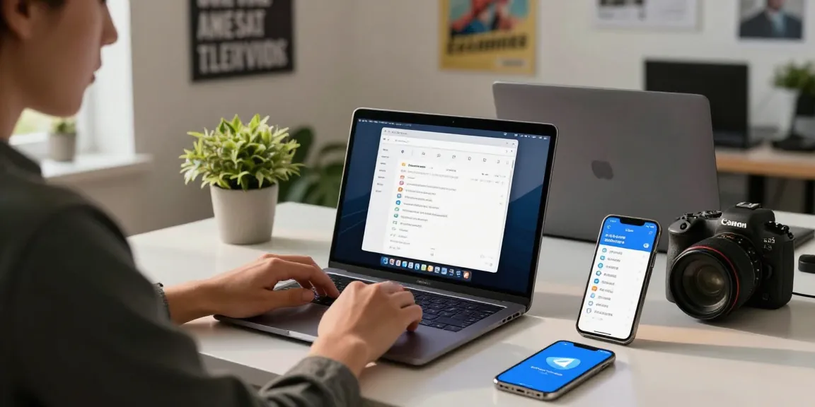 Setting up Telegram Chinese language interface on a modern laptop in a bright office.
